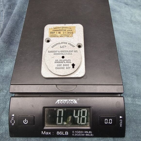 Sargent & Greenleaf G1 Manipulation Proof Lock Backplate S&G 8400 Change Key - Picture 5 of 5